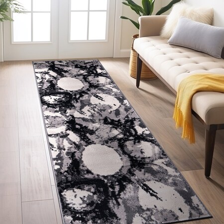 World Rug Gallery Contemporary Abstract Circles Non Shedding Soft Area Rug 2' x 7' Black 389BLACK2x7